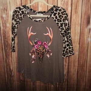 Bull skull and cheetah print 3:4 sleeve tunic